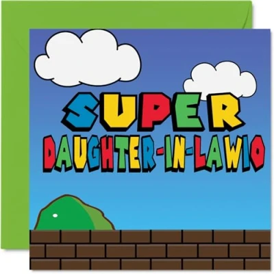 Imagen de Stuff4 tarjetas de cumpleaños para nuera, súper divertida tarjeta feliz hija suegro, 145 mm x mm, felicitación jugadores videojuegos