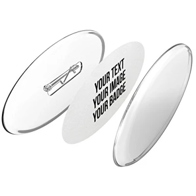 Imagen de chapas plásticas con alfiler incluido (a presión) Hágalo usted mismo sin necesidad de máquina (Ø 77x31mm, 10 piezas) Conjunto y papel pre cortado A4