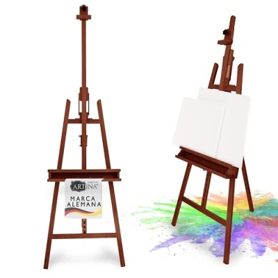 Imagen de Artina Caballete Madera Pintura Profesional Barcelona FSC© de Bastidores con 120 cm 225cm Altura Ajustable Caballetes para Pintar Doble Soporte Lienzos Grande