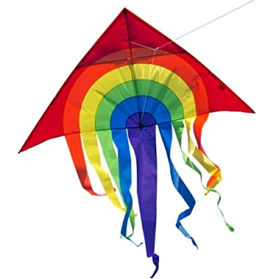 Imagen de CIM Cometa SUPERCOMETA Rainbow Delta XL para niños Mayores de 6 años 150 x 166 cm Incluye Hilo 80 m y Colas a Rayas