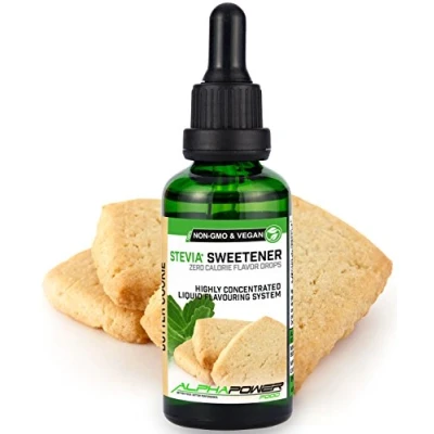 Imagen de ALPHA POWER FOOD®: Stevia líquida natural Gotas de galleta mantequilla, Edulcorante natural, sustituto del azúcar con sabor sin &amp; calorías