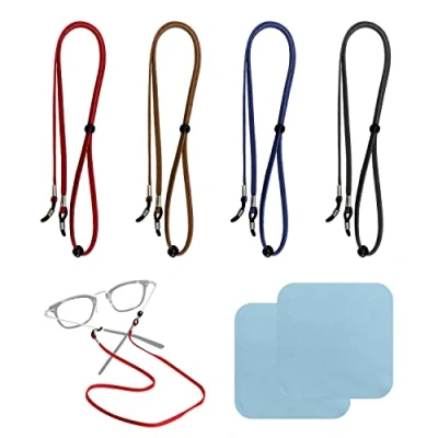 Imagen de 4 cuerdas de gafas, con 2 piezas tela limpieza, accesorios Flor vieja fijador cuerda gafas ajustable, cinturón deporte, Unisex, adecuado para el deporte
