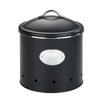 Imagen de WENKO Caja de Almacenamiento «Nero» con Agujeros, 4 litros, Permeable al Aire para una óptima circulación del Aire, Metal Lacado, Ø 18,7 x 21 cm, en Color Negro