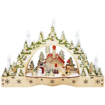 Imagen de ToCi Candelabro iluminado con 5 velas LED y diseño de esquiador navideño para decoración ventanas mesas.