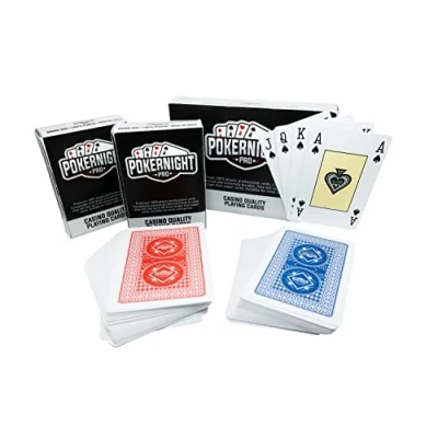 Imagen de Poker Night Pro 2 Barajas de Cartas Profesionales 100% Plástico (1 x Rojo/1 Azul) 55 Unidades por Baraja, Incluyendo 3 Comodines índice Regular Calidad Super Casino