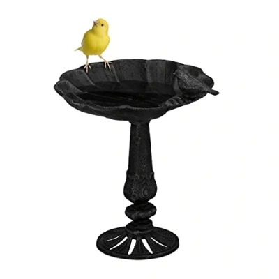 Imagen de Relaxdays Bebedero de Pie Pájaros, Baño Aves Hierro Fundido, Resistente al Invierno, Fuente con Pedestal, Color Negro