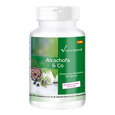 Imagen de extracto de alcachofa con un 2,5% cinarina 180 cápsulas ortiga 5 veces más concentrado y bayas enebro Vitamintrend®