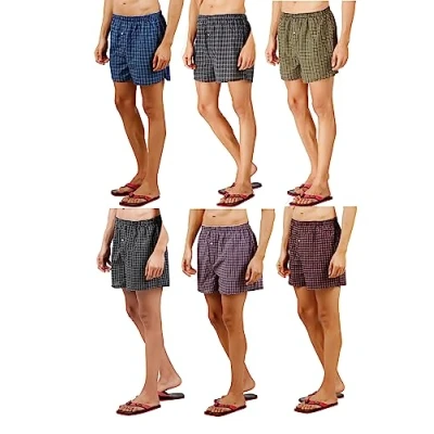 Imagen de Panzy 6 calzoncillos tipo bóxer tejidos para hombre, bóxers holgados y cómodos, 100% algodón, cintura elástica, ropa interior suave transpirable, bragueta con botones (XXL,6 BOXER) Multicolor