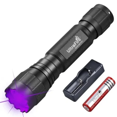 Imagen de UltraFire 501UV 395 PRO Linterna UV (395 405 nm, luz negra, 10 W, lámpara ultravioleta pequeña, para resina endurecida, caza de escorpiones, manchas mascotas)