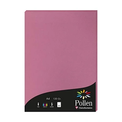 Imagen de Clairefontaine 44281C Funda de 50 hojas Formato A4 (21 x 29,7 cm) 120 g/m² Color rosa Hortensia Papel Invitación Evenments et Correspondance Gama Polen premium liso