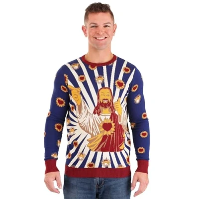 Imagen de FUN.COM Jay and Silent Bob Buddy Christ Adult Ugly Christmas Sweater Medium