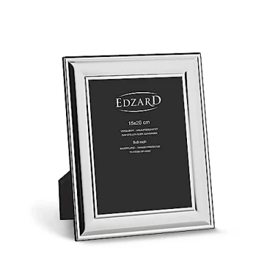 Imagen de EDZARD Marco de Fotos Sunset para Foto 15 x 20 cm, Plateado, Protegido contra el deslustre, Pared Trasera Terciopelo, con 2 colgadores, portafotos Poner Abajo o Colgar en la