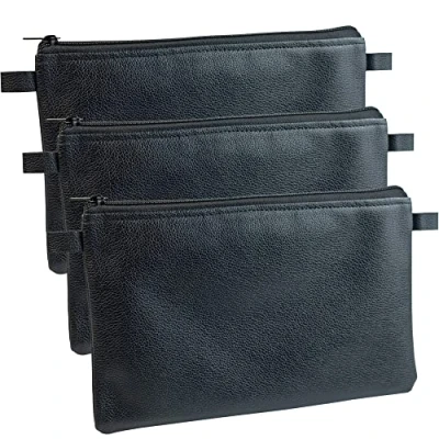 Imagen de effektivo Juego de 3 carteras, monedero, portadocumentos, con cremallera, estuche para bolígrafos, neceser cosméticos, color negro