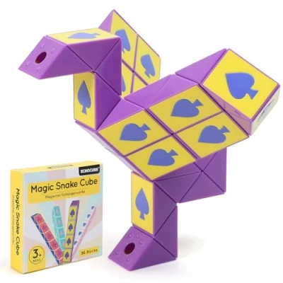 Imagen de ECHOCUBE Magic Snake Cube de Póker, Paquete 36 Bloques Cubo Serpiente Velocidad, Bolsas Fiesta para Niños, Juguetes Educativos Rompecabezas Twist Fidget (Morado)