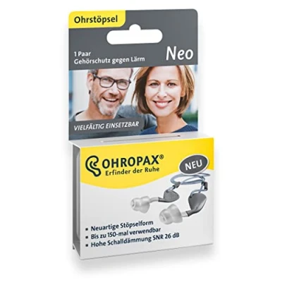 Imagen de OHROPAX Neo Tapones para los oídos en forma de tapón Protección auditiva contra el ruido Versátil 150 veces reutilizable 1 par tamaño M L