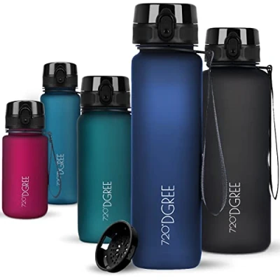 Imagen de 720DGREE Botella Agua 1 Litro “uberBottle“ Tamiz Fruta, softTouch Sin BPA, Prueba de Fugas, Reutilizable Cantimplora, Water Bottle ideal para Deporte, Fitness, Gimnasio, Senderismo, Ciclismo