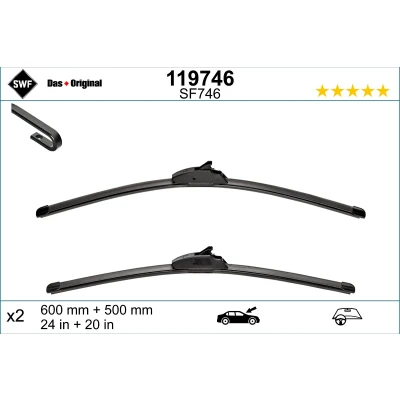 Imagen de Limpiaparabrisas Swf Visioflex, Alternative Visioflex Set 119746 delante Sin marco LAND ROVER: Range Rover Sport, BMW: X5, X6