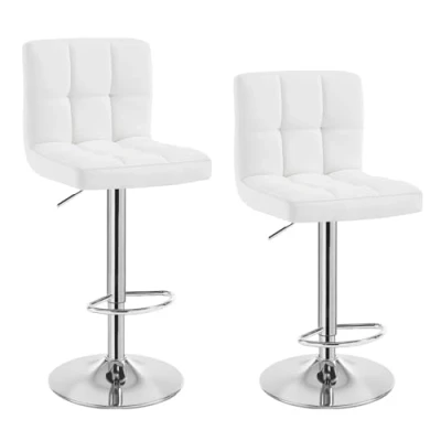 Imagen de WOLTU 2X Taburete de Bar Silla Cuero Sintético Muebles Cocina Alto Regulable en Altura con Respaldo Sillas Alta Taburetes Tapizado Blanco BS9108
