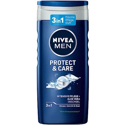 Imagen de NIVEA MEN gel de ducha Protect &amp; Care (250 ml), pH neutro para la piel, hombres con aloe vera natural cuerpo, cara y cabello