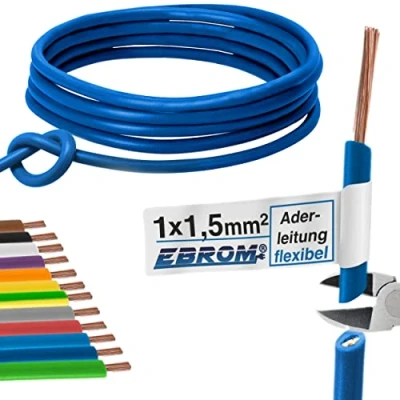 Imagen de Cable de PVC, conductor sencillo flexible, H07V K, 1,5 mm², color: azul oscuro, 10m/15m/20m/25m/30m/35m/40m/45m/50m/55m/60m hasta 100 m a elegir