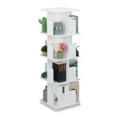 Imagen de Relaxdays Librería Giratoria, Estantería Rotatoria 360º, 3, Organizador Libros, Cuadrada, 125,5x39x39 cm, Blanca, Acero, Tablero de Fibras, 4 baldas