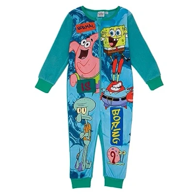Imagen de SpongeBob Squarepants Boys Blue Onesie Aventuras submarinas con Este icónico Disfraz de Pijama Personaje Jugar, Explorar y Noches acogedoras Diseñado para la máxima Comodidad
