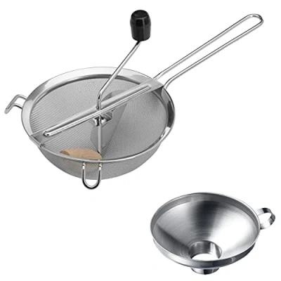 Imagen de Westmark 119822E6 Juego de embudo para conservas y mermeladas (1 colador passe vite con boquilla larga, acero inoxidable/madera, frutas descaradas, plata/negro)