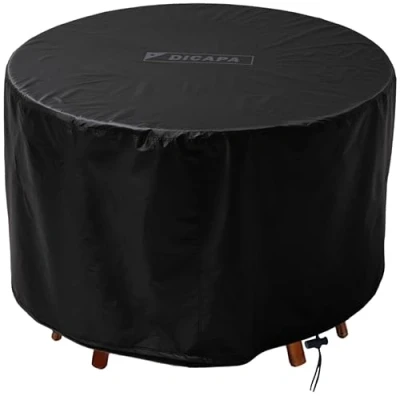 Imagen de DICAPA Funda Mesa Exterior Impermeable (Ø160x70cm) Muebles Impermeable. Material y Resistente. Jardín (Negro)