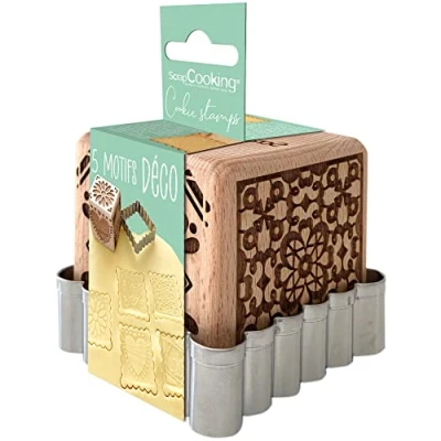 Imagen de SCRAP COOKING 5139 Sello para repostería Motivos hogar, con 1, Cortador de Galletas y Cubos 5 Caras grabadas en Relieve, Molde Decorativo, Madera, Plata