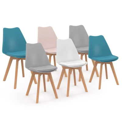 Imagen de IDMarket SARA Mix Color Pastel Rosa, Blanco, Gris Claro x2 Juego de 6 sillas escandinavas