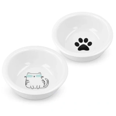 Imagen de Navaris Set de 2X Comedero para Mascotas Bol bebederde cerámica Blanco Perros y Gatos Boles Agua Comida Apto lavavajillas