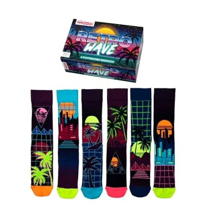 Imagen de United Oddsocks Retro Wave Caja de regalo con 6 calcetines extraños UK 11 EUR 39 46 7 12, multicolor, Talla única