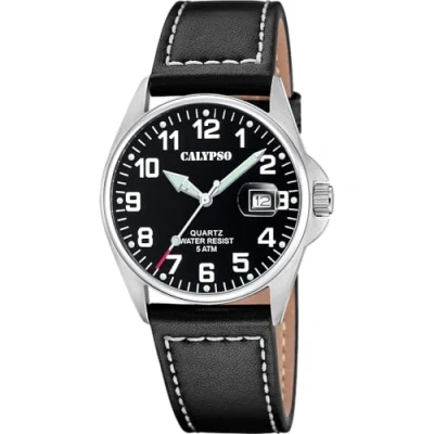 Imagen de CALYPSO Reloj Hombre K5870/4 Basic Caja de Acero Inoxidable 316l Plateado Correa Piel Negro