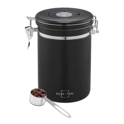Imagen de SILBERTHAL Bote cafe hermetico 500g Acero inoxidable Tarro de con cuchara Negro