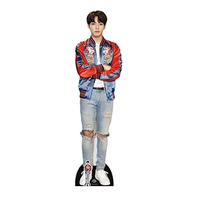 Imagen de STAR CUTOUTS CS749 figura de cartón a tamaño real con escritorio regalo Jeon Jung Kook (Jungkook), chaqueta roja Bangtan Boys, multicolor