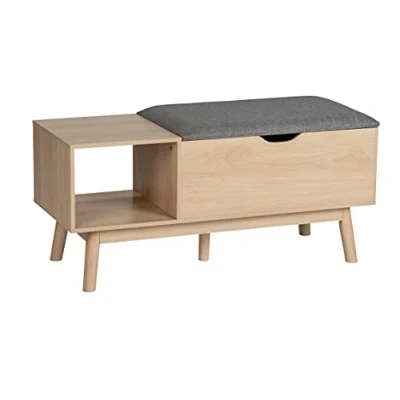 Imagen de Wenko Compartimento de Almacenamiento Edda, Banco Zapatero con Asiento Acolchado, Madera, Beige, 100 x 45 40 cm, 50761800
