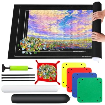 Imagen de RISVOWO Tapete Puzzle, Tapiz Puzzle 1000 1500 2000 3000 Piezas, Portátil Fieltro Alfombra para Enrollar Puzzles, Antideslizante Mat Roll Almacenar Rompecabezas(Negro)