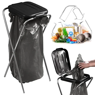 Imagen de KADAX soporte para bolsas de basura individual, en 5 colores, separación residuos con tapa plástico, 120 L