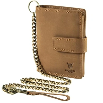 Imagen de MATADOR® Cartera de piel con cadena, certificado TÜV, protección RFID, marrón claro, Moderno