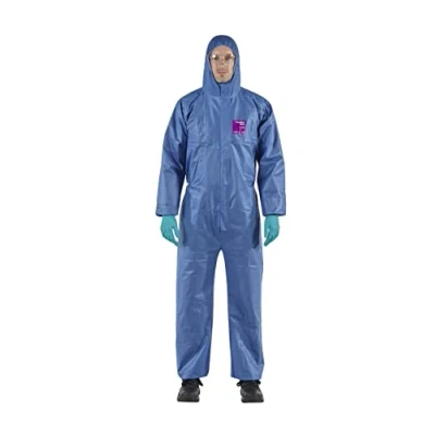 Imagen de Ansell AlphaTec 1500 Model 138, Mono de Trabajo Desechable, Protección Quimica Tipo 5/6, Traje Integral y Impermeable Multiuso, Bricolaje e Mecanica, Hombre Mujer, Azul, Talla L (1 Unidad)