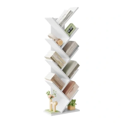 Imagen de EUGAD Estantería para Libros Librería de Árbol Estante Almacenamiento Oficina Soporte CD DVD con 8 Niveles, 40x20x127cm, Blanco 0011SHG