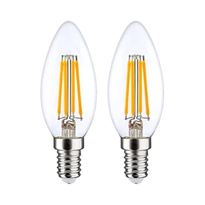Imagen de 7hSevenOn Premium Bombilla LED Vela E14 4W (Pack 2), Aluminio/Policarbonato, 40W Equi, 470lm, Temperatura Color 2700K, Ángulo Apertura 330º, Clase Energética E, IP20, 25000H Vida Útil, Transparente