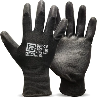 Imagen de R MOVE 12 pares de guantes trabajo poliuretano, protectores resistentes a la abrasión, revestidos poliuretano (S, pantalla táctil)