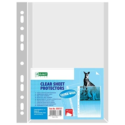 Imagen de D.RECT Fundas Multitaladro 170 Micras Tamaño A4 Folio Cristal, Cristal Pack de 10 Unidades Perforadas Transparentes Ampliadas Bolsillos Polipropileno