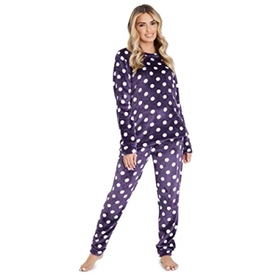 Imagen de CityComfort Pijama Mujer Invierno de Lunares Forro Polar (M, Morado)