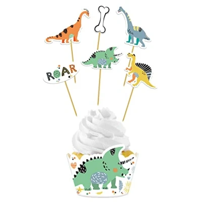 Imagen de Folat Set de decoración para cupcakes Dino Roars 12 piezas, multicolor (68304)