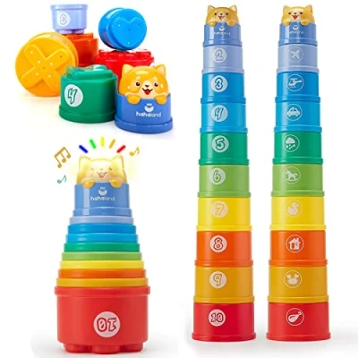 Imagen de hahaland Juguetes Bebes 6 12 Meses Cubos Apilables Montessori con Luces y Sonidos, Números, Formas Educativos Regalo para Niños 1 año, 10 Piezas