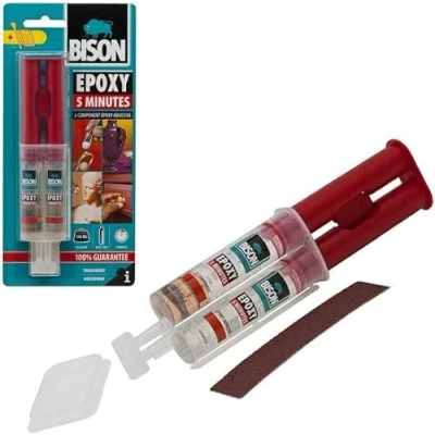 Imagen de Bison Adhesivo epoxi para Metal, Piedra, Hormigón, Poliéster Kit de Reparación Acero líquido Transparente 2 componentes Super Strong Tiempo secado 5 minutos!