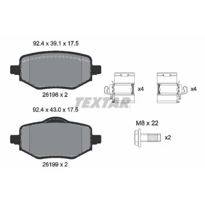 Imagen de TEXTAR 2619801 Juego de pastillas freno no preparado para indicador desgaste con tornillos pinza accesorios PEUGEOT: 208 II Hatchback