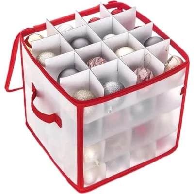 Imagen de Haitan caja de almacenamiento adornos Navidad, organizador bolas bolas, separadores extraíbles, contenedor plegable y decoraciones,